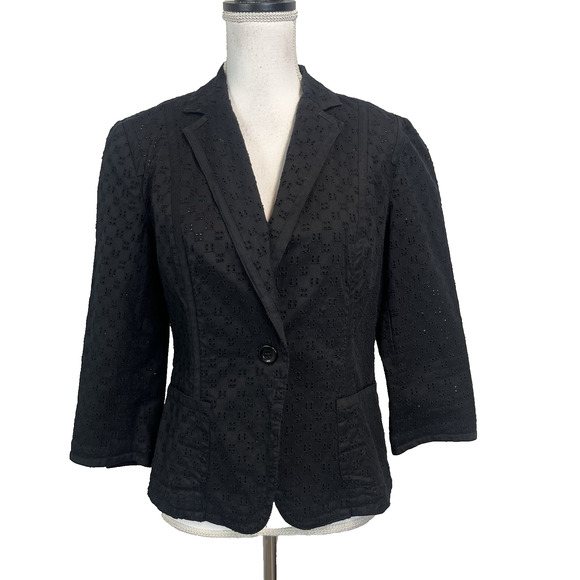 Talbots Blazer Jacket size 6 Black Stretch Eyelet Casual Career Everyday Prairie - Picture 1 of 8